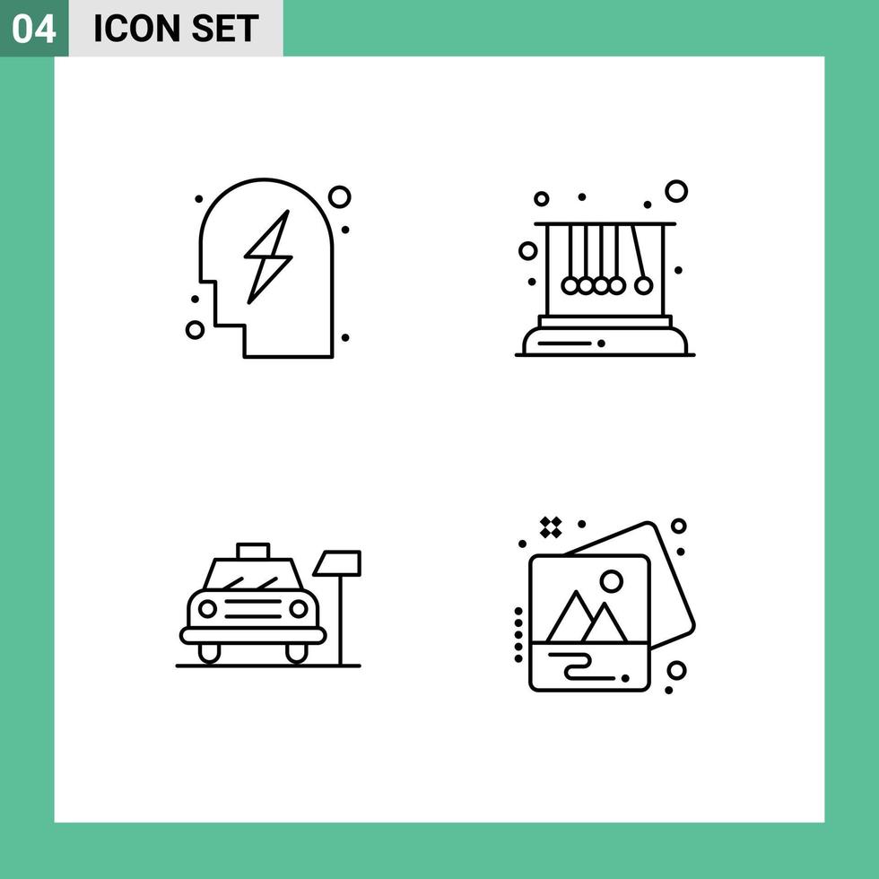 User Interface Pack of 4 Basic Filledline Flat Colors of head parking power physics service Editable Vector Design Elements