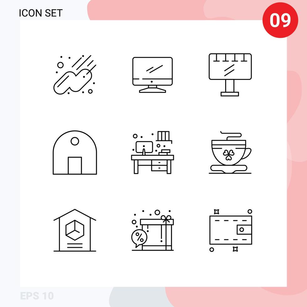 Set of 9 Commercial Outlines pack for desk mosque sign board islamic building building Editable Vector Design Elements