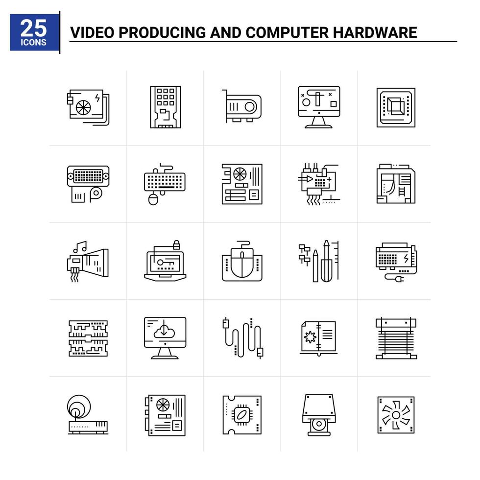 25 Video Producing And Computer Hardware icon set. vector background