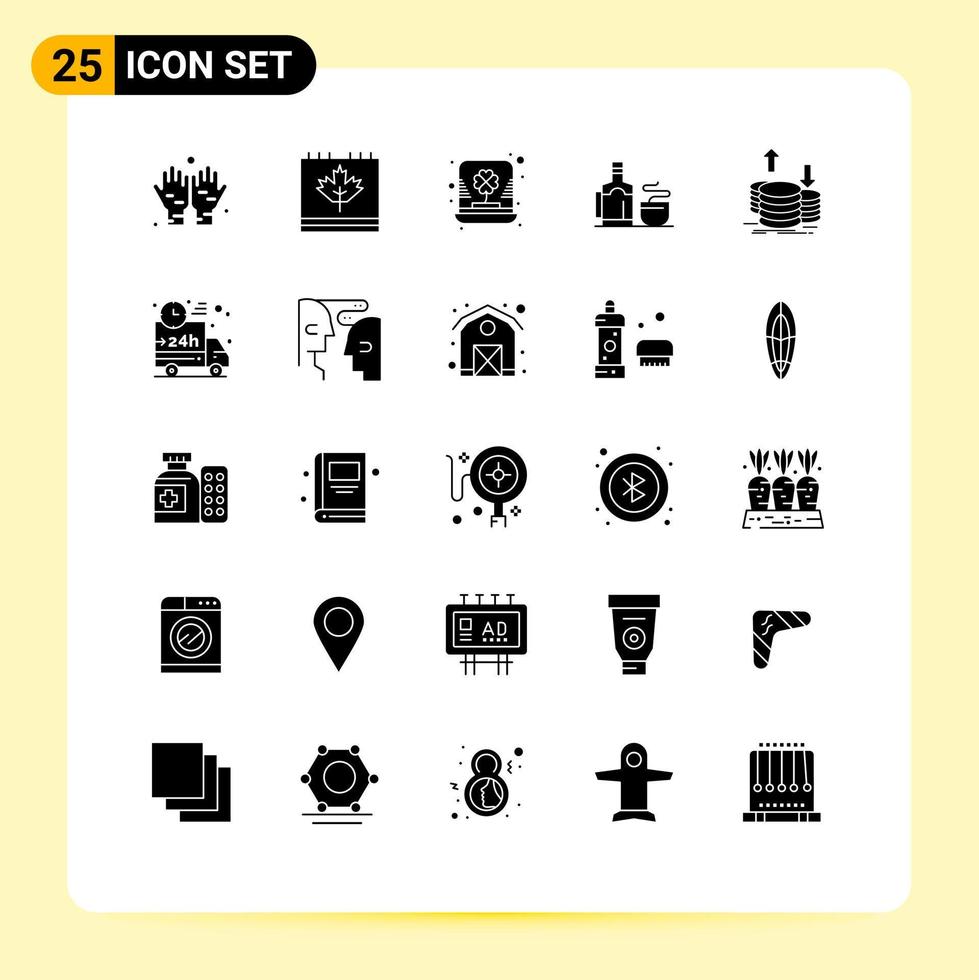 paquete de iconos de vector de stock de 25 signos de línea y símbolos para monedas elementos de diseño de vector editables de trébol de taza de día caliente