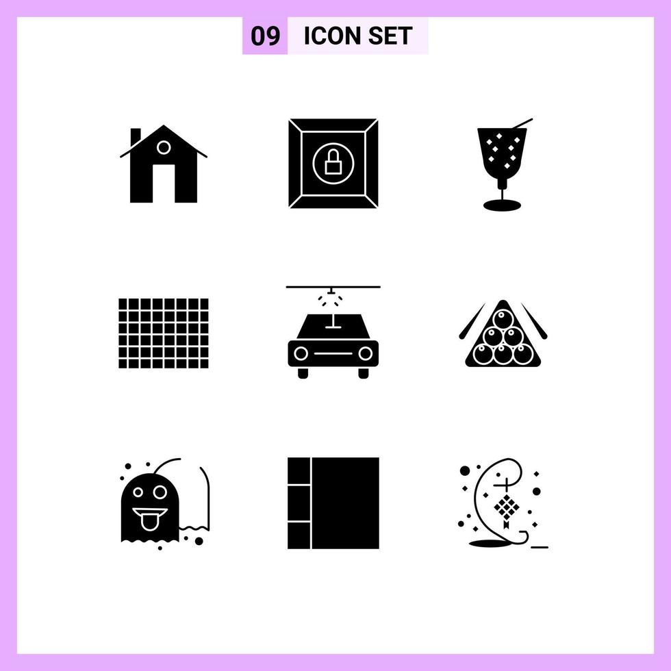 Set of 9 Modern UI Icons Symbols Signs for snooker wash beach car chocolate Editable Vector Design Elements