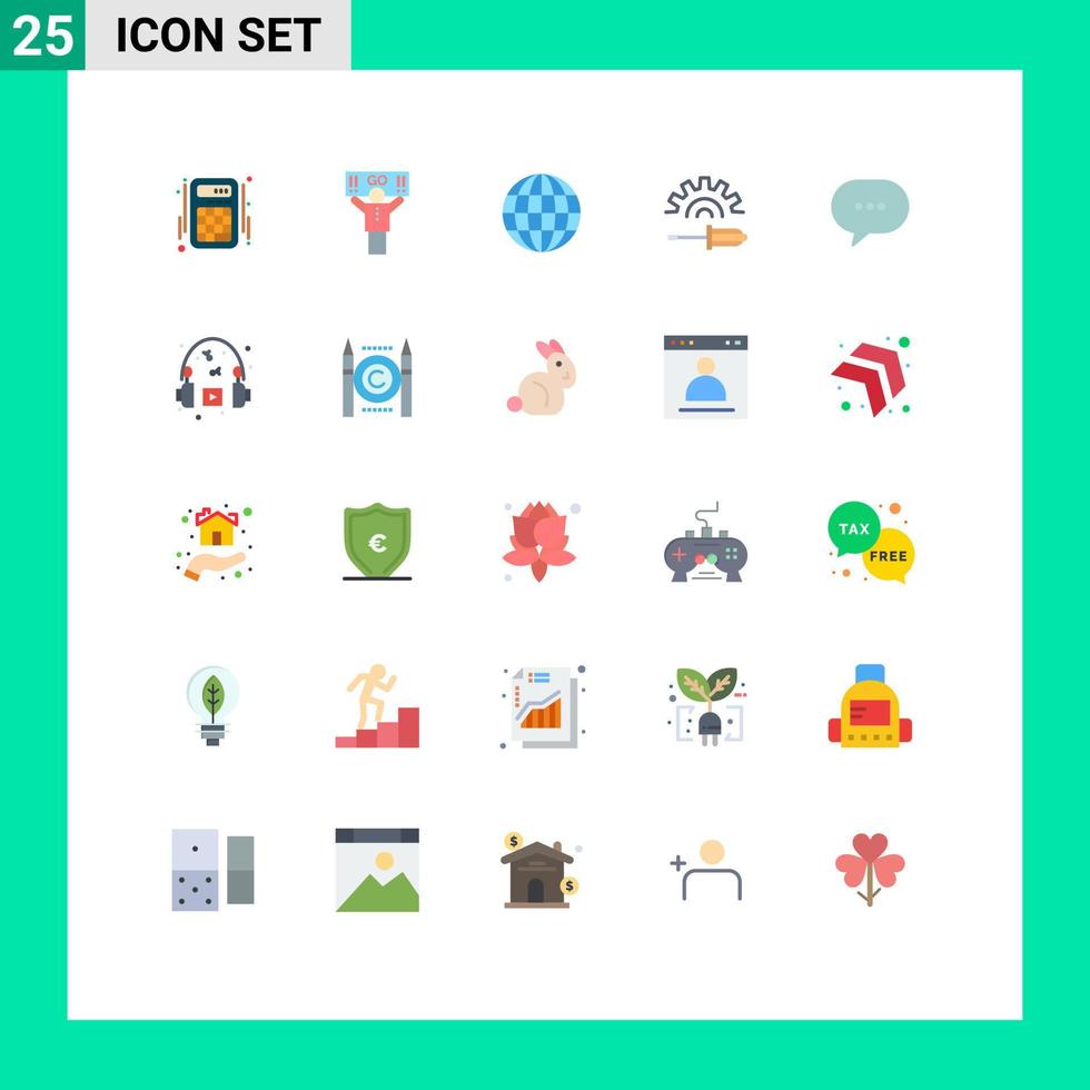 paquete de 25 signos y símbolos de colores planos modernos para medios de impresión web, como elementos de diseño de vectores editables del controlador de herramienta de globo de chat de mensajes