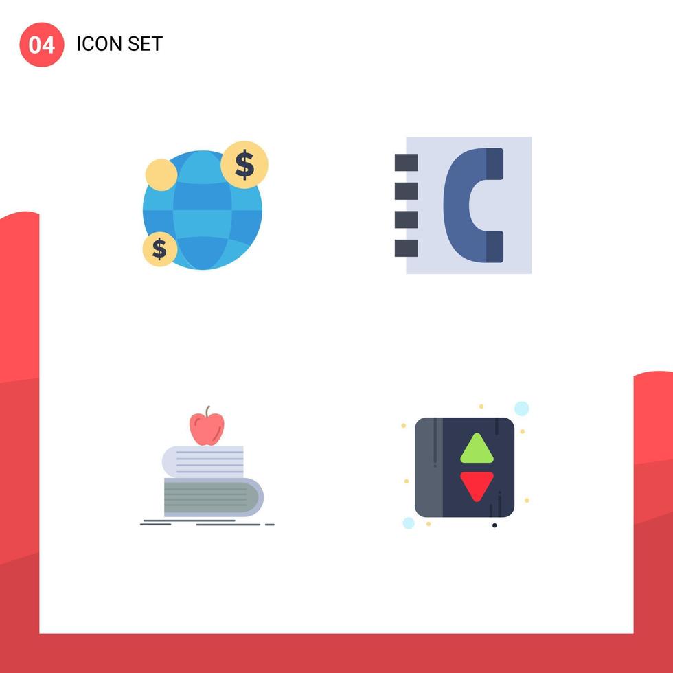 Group of 4 Modern Flat Icons Set for global school book contacts books Editable Vector Design Elements