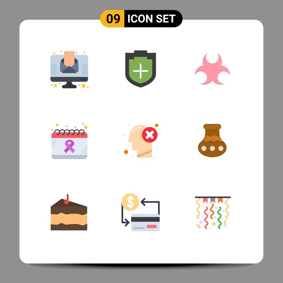 conjunto de 9 iconos modernos de la interfaz de usuario símbolos signos para la salud del cerebro bio día calendario elementos de diseño vectorial editables vector