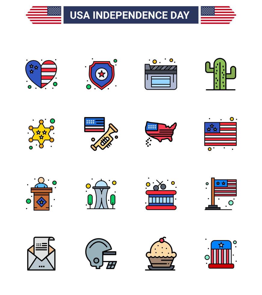 Editable Vector Line Pack of USA Day 16 Simple Flat Filled Lines of police badge cinema american usa Editable USA Day Vector Design Elements