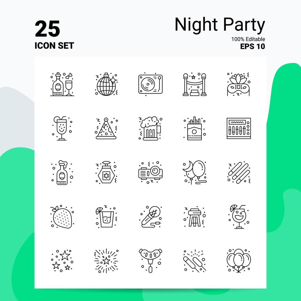 25 Night Party Icon Set 100 Editable EPS 10 Files Business Logo Concept Ideas Line icon design vector