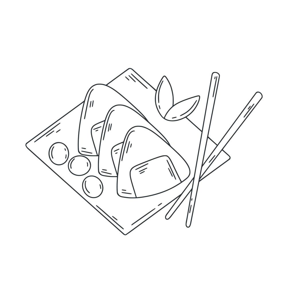 Onigiri doodle illustration. Traditional Japanese dish rice in nori vector