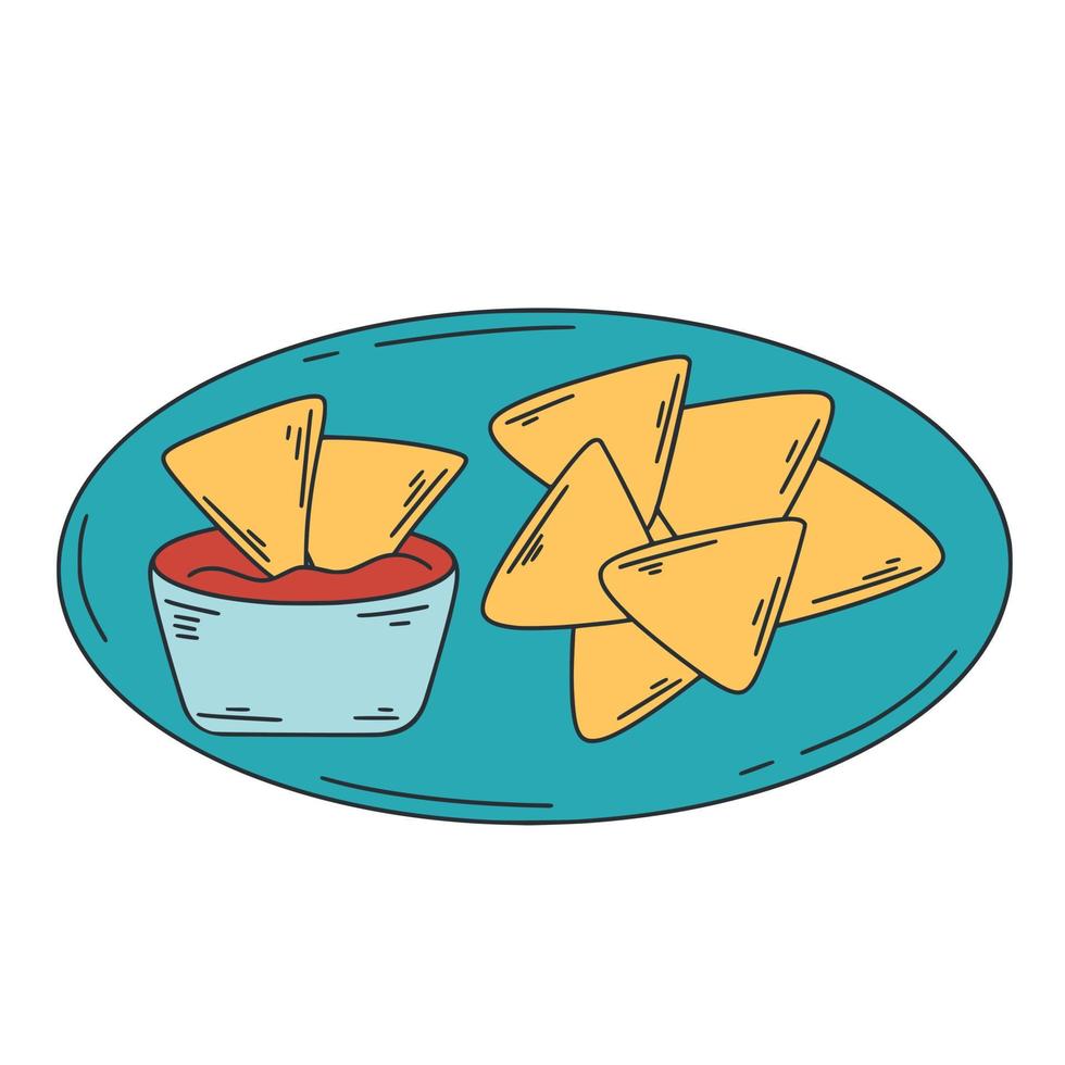 Mexican appetizer nachos with sauce clip art vector