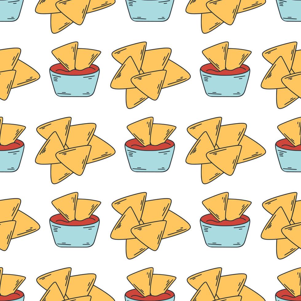 Mexican appetizer nachos with sauce seamless pattern vector