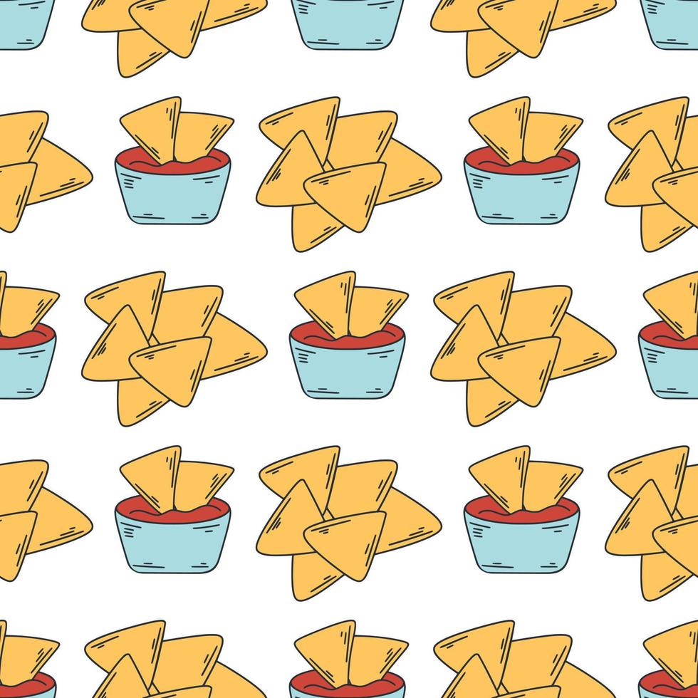 Mexican appetizer nachos with sauce seamless pattern vector