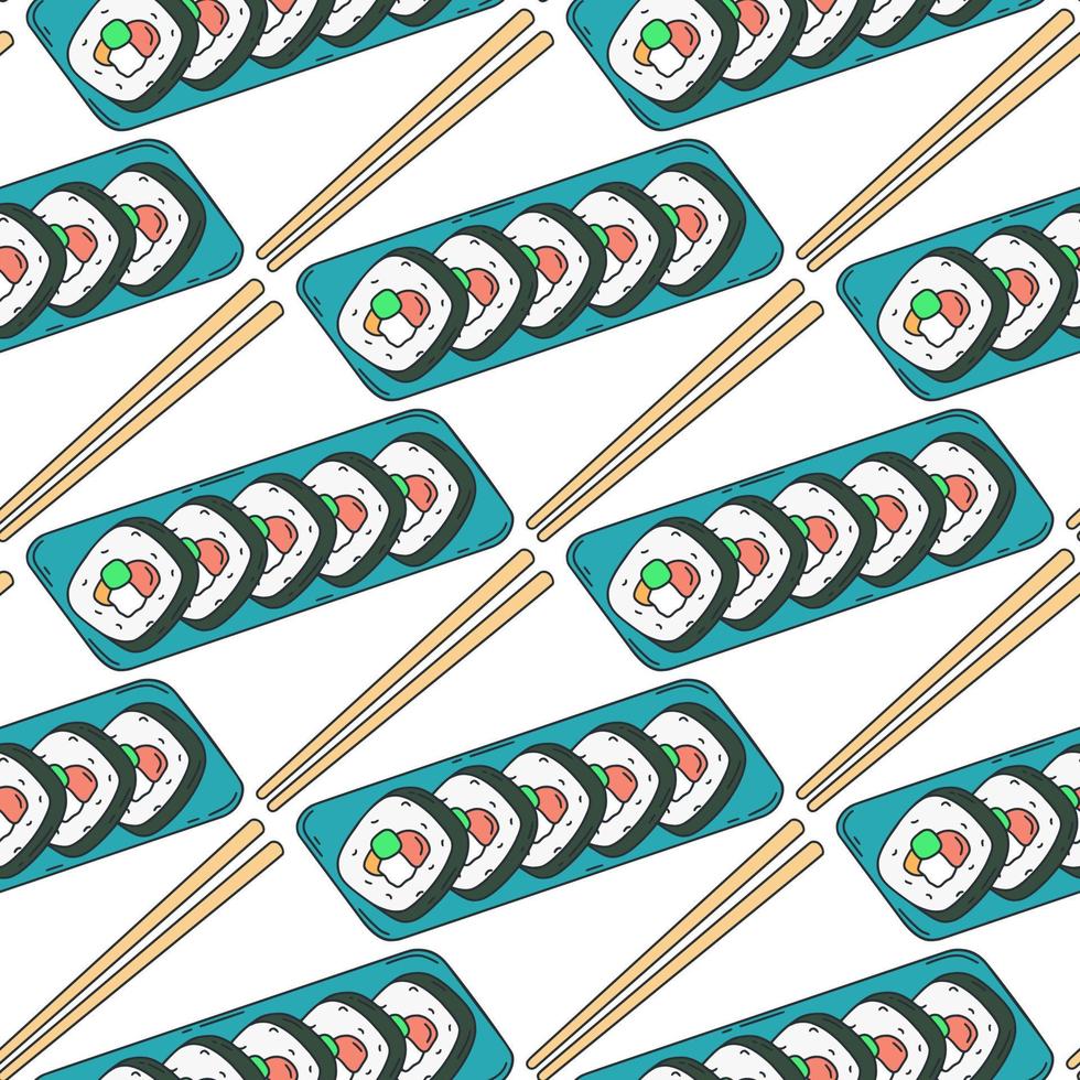 Popular dish Korean cuisine Kimbap seamless pattern vector