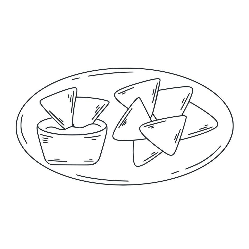 Mexican cuisine appetizer nacho doodle illustration vector