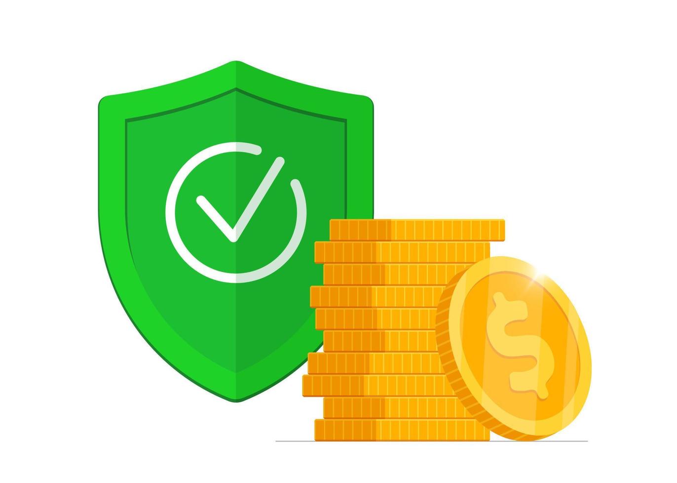 Money protection guarantees. Financial deposit wealth insurance. Cash investment secure. Currency safety care warranty shield. Banking coverage savings trust concept. Vector eps illustration