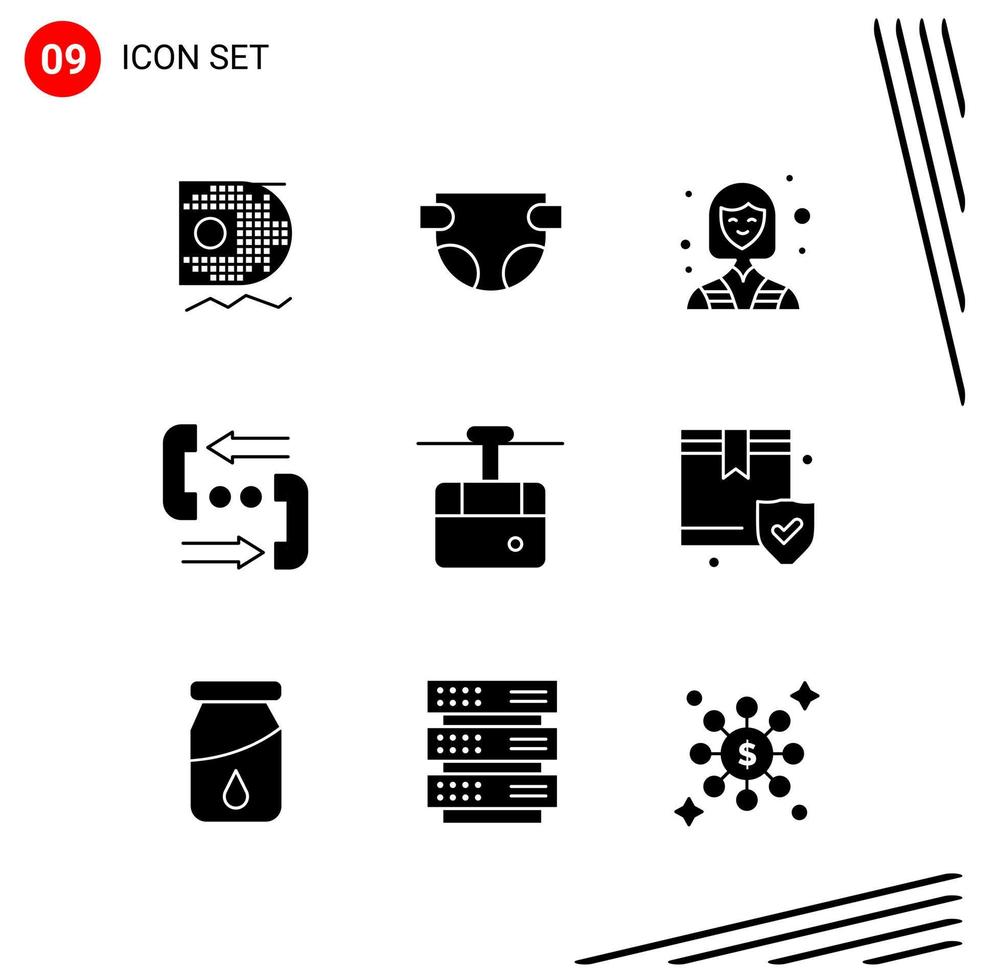 Collection of 9 Vector Icons in solid style Pixle Perfect Glyph Symbols for Web and Mobile Solid Icon Signs on White Background 9 Icons