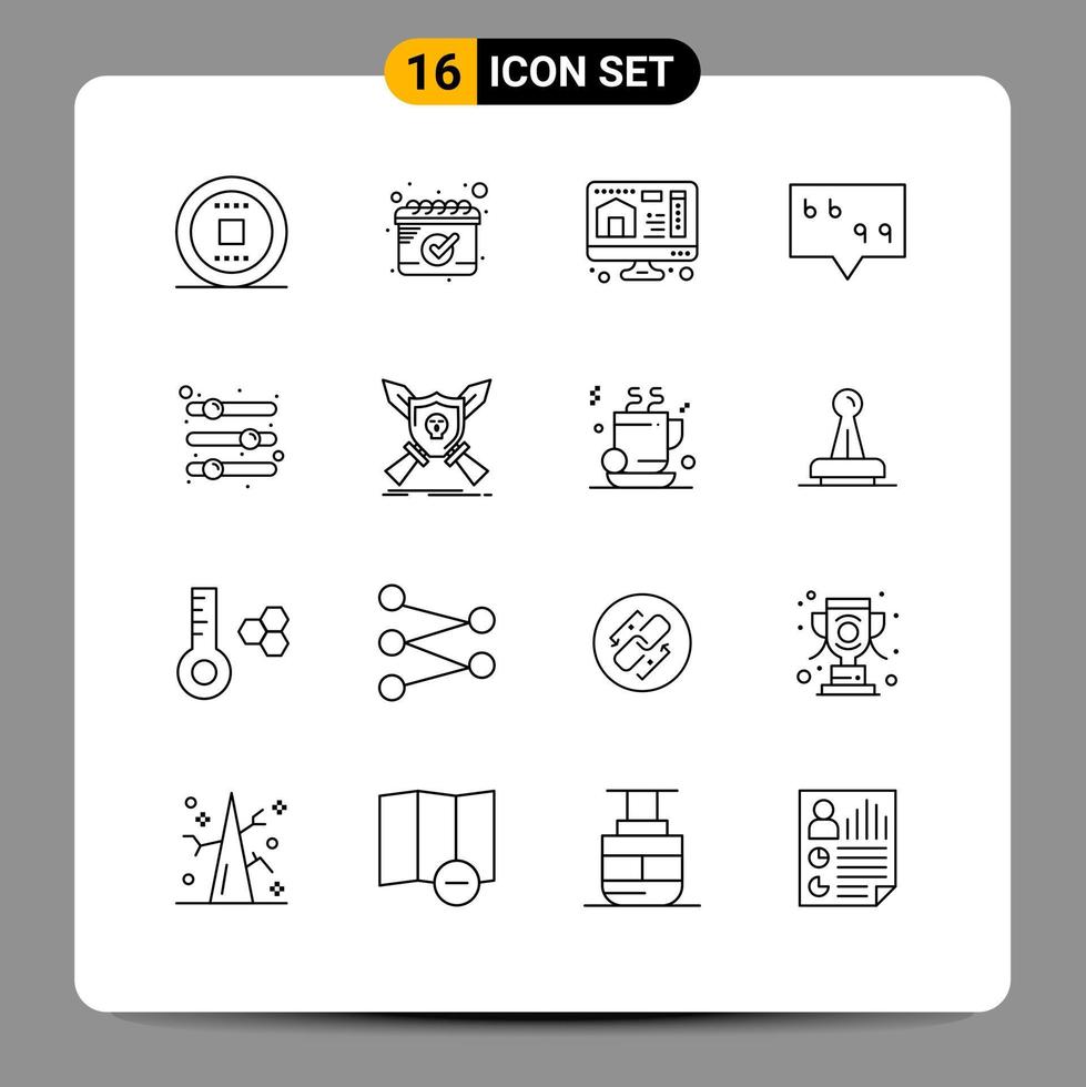 Pictogram Set of 16 Simple Outlines of slider options printing equalizer quote Editable Vector Design Elements