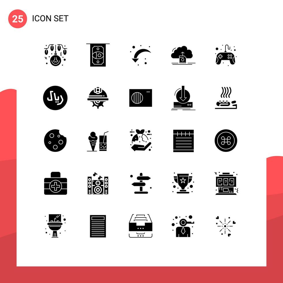 Universal Icon Symbols Group of 25 Modern Solid Glyphs of controller computing reload data upload Editable Vector Design Elements