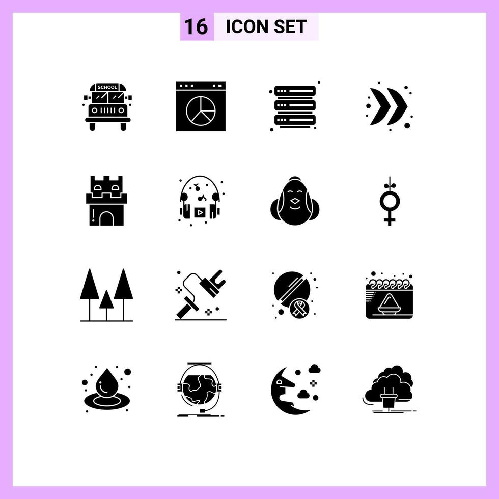 Set of 16 Modern UI Icons Symbols Signs for sand castle server beach right Editable Vector Design Elements