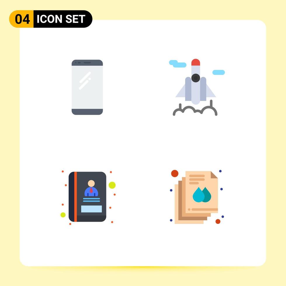 Universal Icon Symbols Group of 4 Modern Flat Icons of phone book android space document Editable Vector Design Elements
