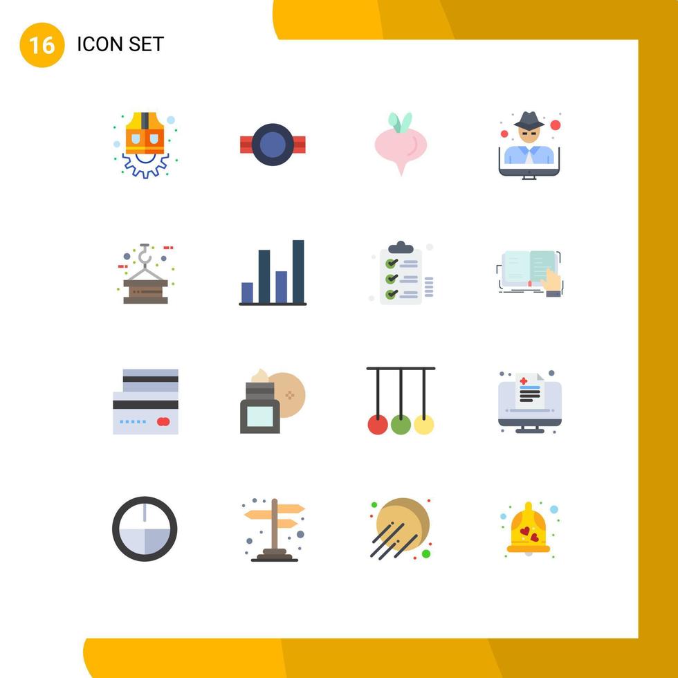16 User Interface Flat Color Pack of modern Signs and Symbols of hook crime rank thief hacker Editable Pack of Creative Vector Design Elements