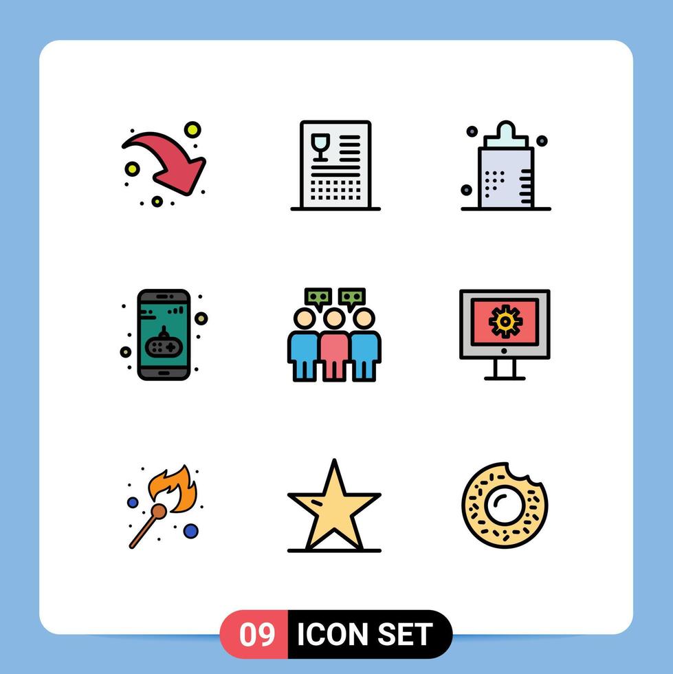Stock Vector Icon Pack of 9 Line Signs and Symbols for communication game baby entertainment form Editable Vector Design Elements