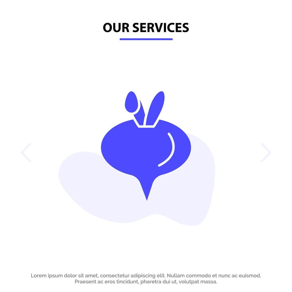 nuestros servicios comida nabo vegetal glifo sólido icono plantilla de tarjeta web vector