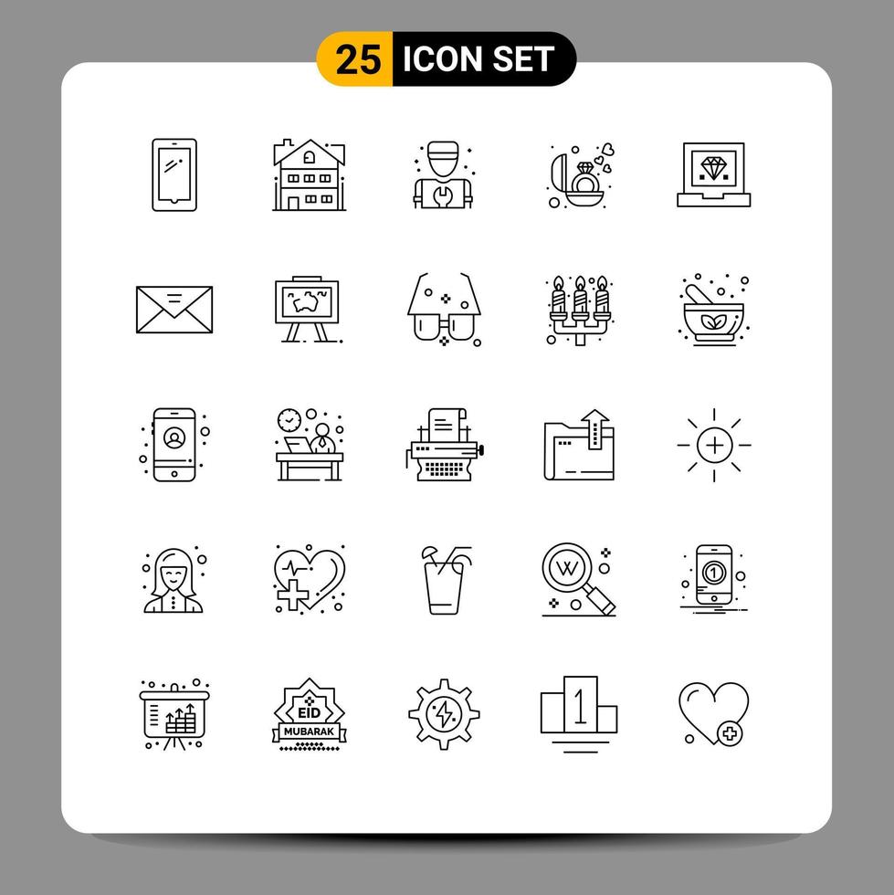 Set of 25 Commercial Lines pack for coding present home ring repair Editable Vector Design Elements