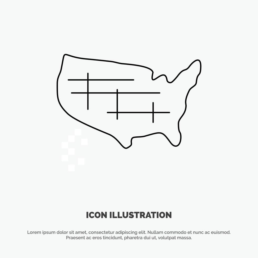 Map States United Usa Line Icon Vector