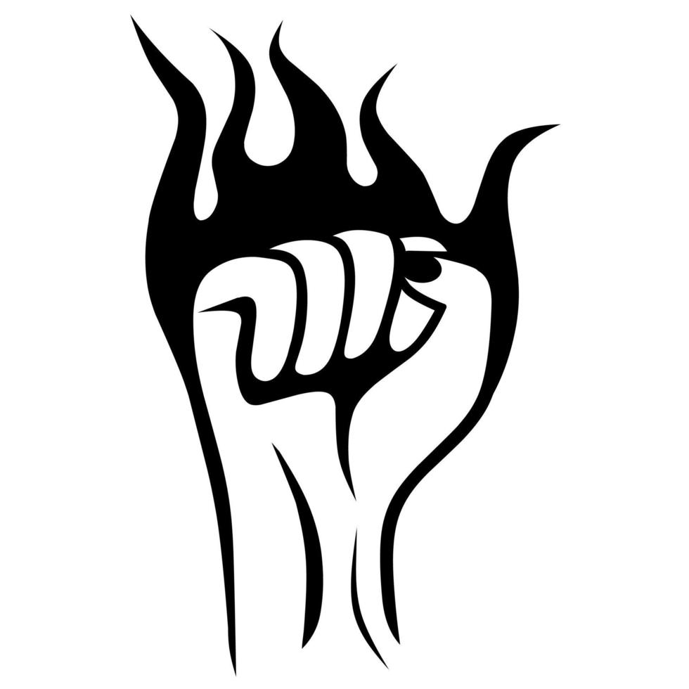 Black fire fist symbol on white background. Logo concept of protest revolution, power, martial arts and demo movement. Vector illustration