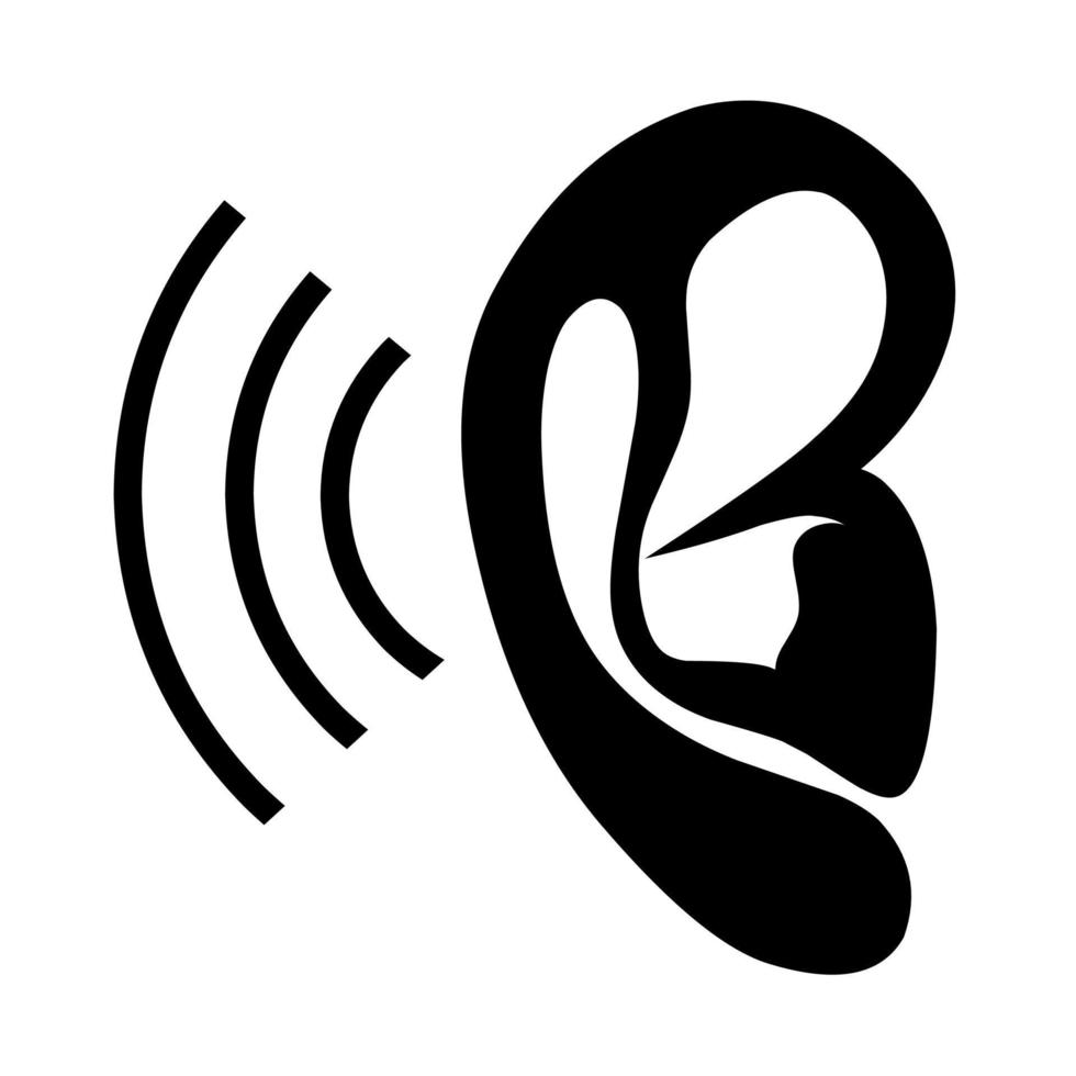 Ear vector icon with hearing symbol on white background. Pictogram flat design.
