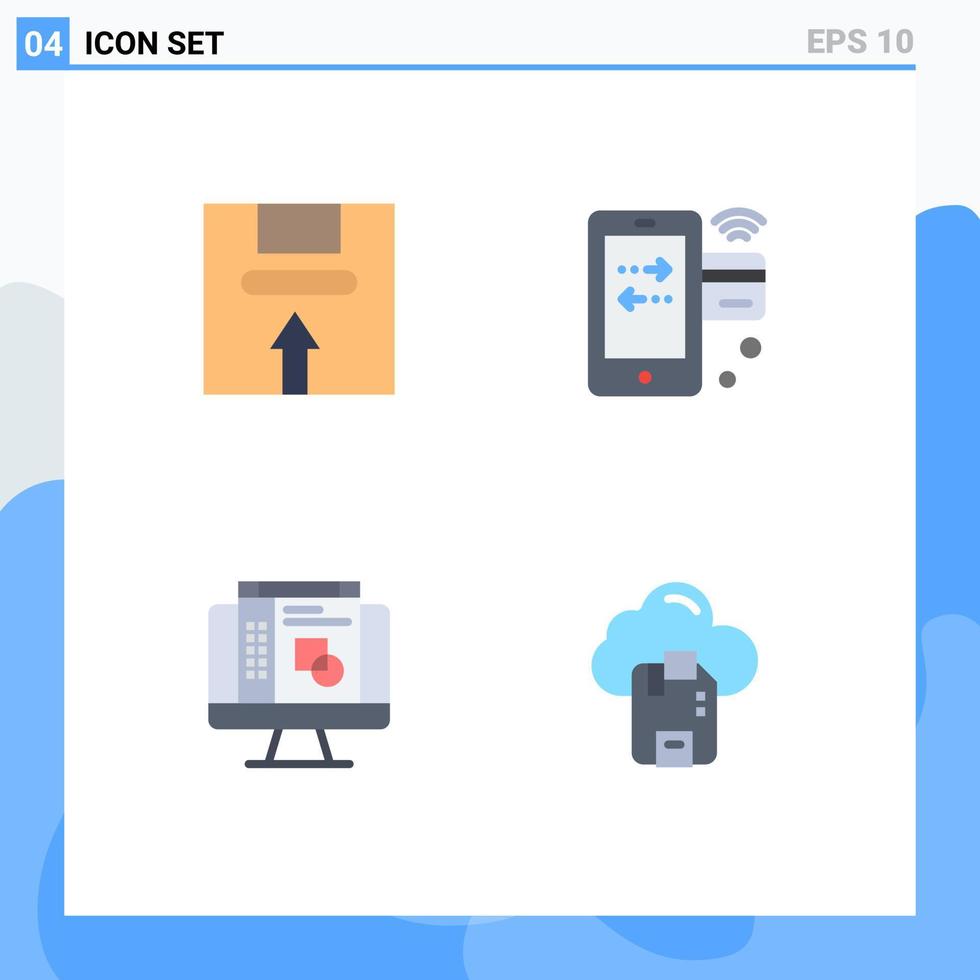 paquete de 4 iconos planos creativos de caja wifi crédito logístico editor gráfico elementos de diseño vectorial editables vector