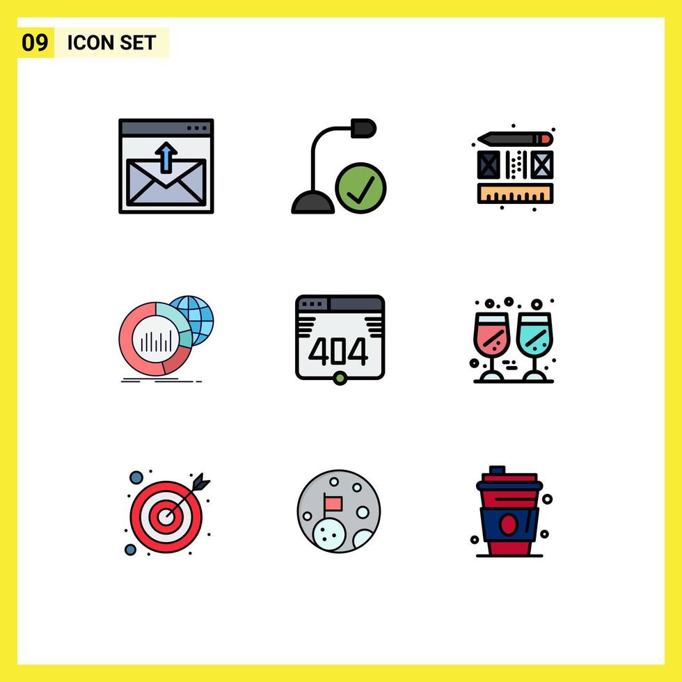 Filledline Flat Color Pack of 9 Universal Symbols of infographic data gadget chart layout Editable Vector Design Elements