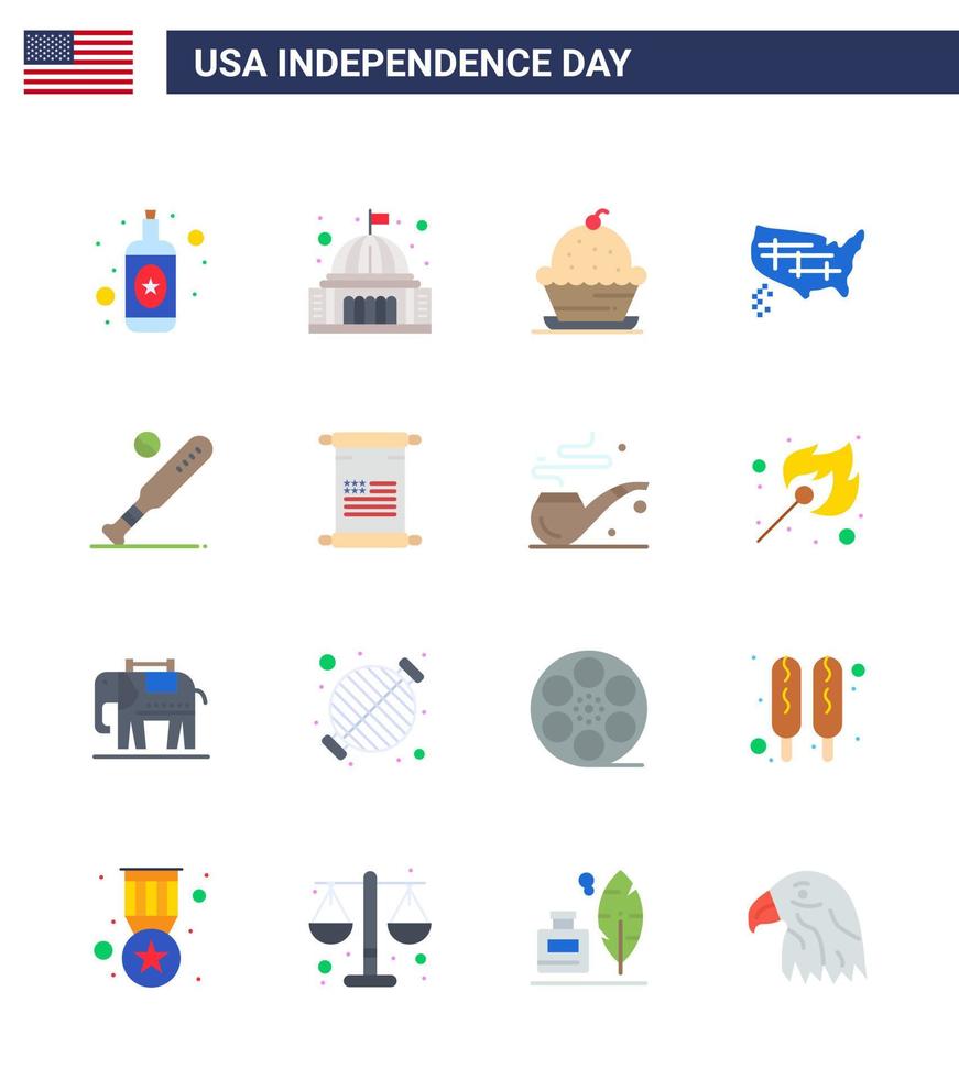 Editable Vector Line Pack of USA Day 16 Simple Flats of ball united cake states thanksgiving Editable USA Day Vector Design Elements