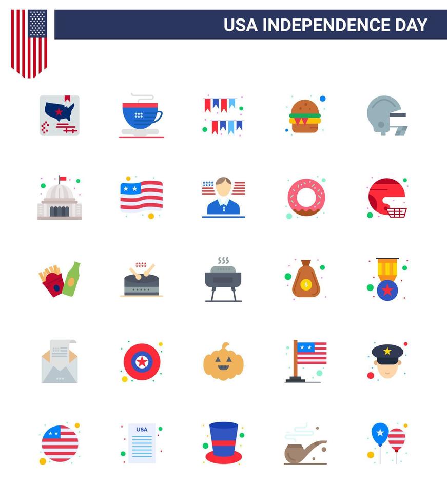 Happy Independence Day 25 Flats Icon Pack for Web and Print football meal garland food burger Editable USA Day Vector Design Elements