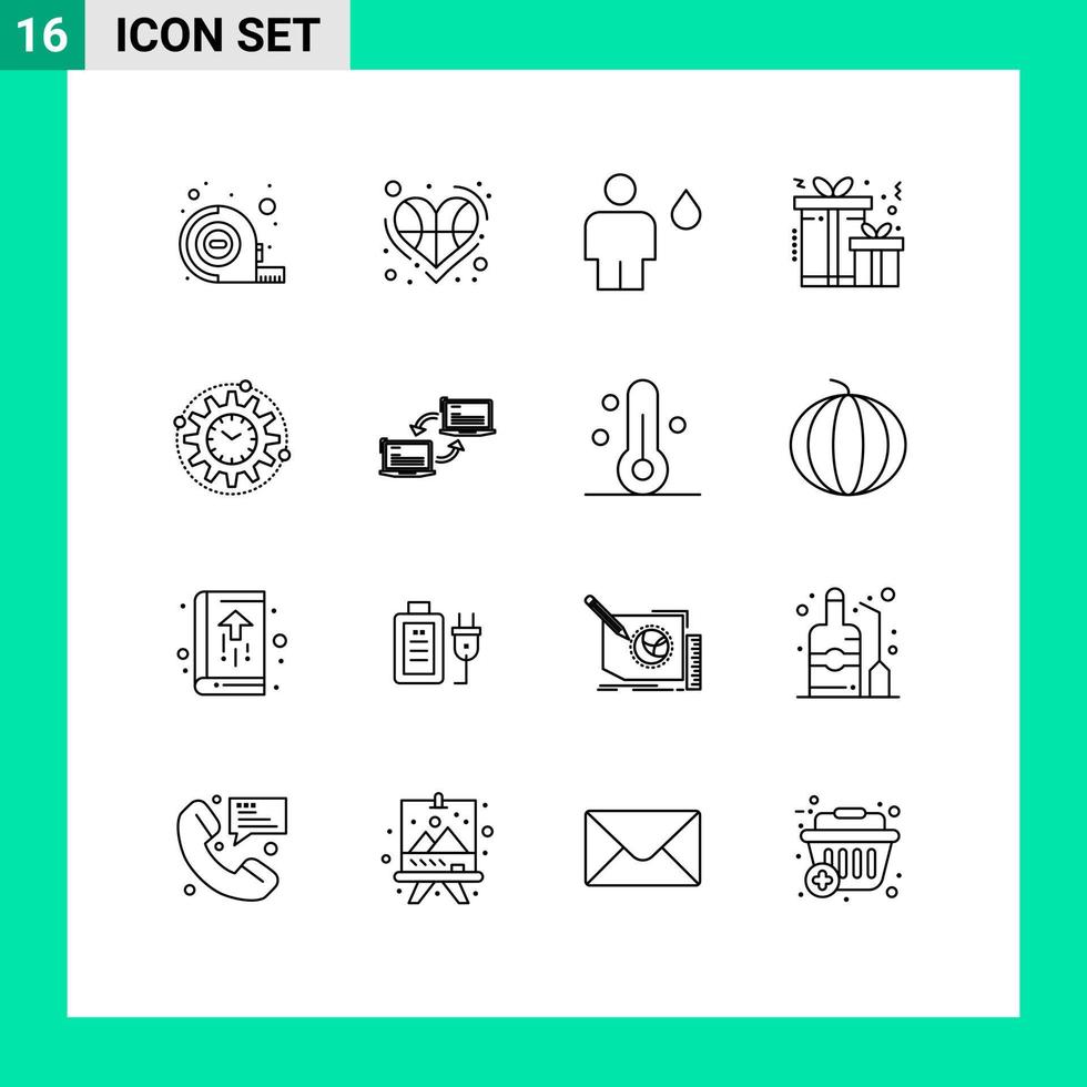 Universal Icon Symbols Group of 16 Modern Outlines of management xmas avatar present human Editable Vector Design Elements