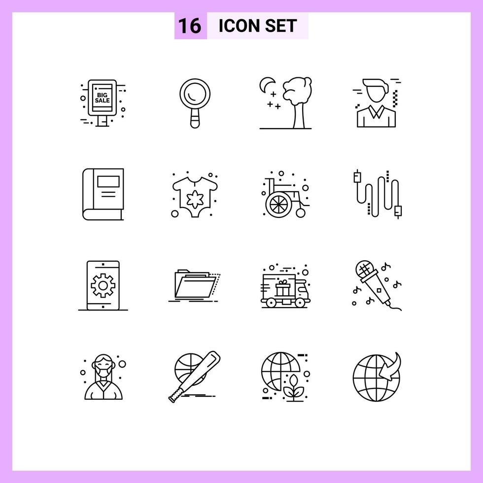 Pack of 16 Modern Outlines Signs and Symbols for Web Print Media such as baby knowledge nature education office Editable Vector Design Elements