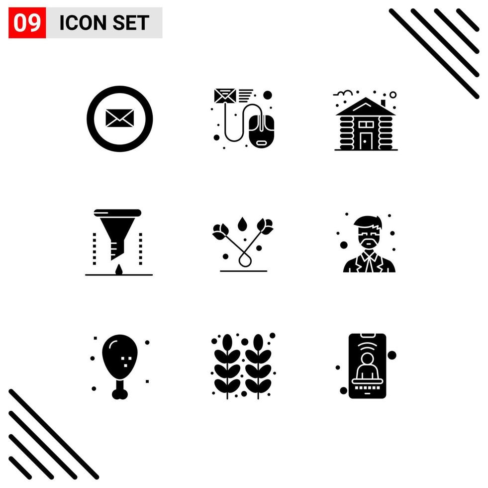 Modern Set of 9 Solid Glyphs and symbols such as decoration filter forest chemical laboratory chemical analysis Editable Vector Design Elements