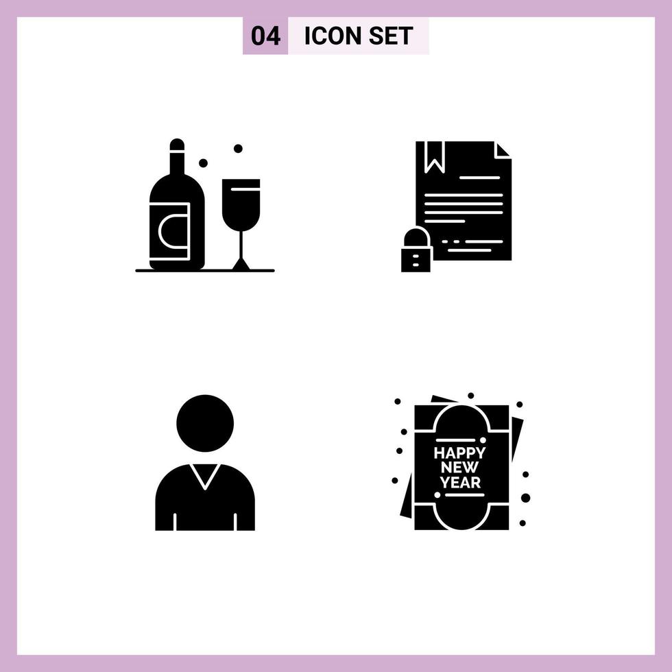 4 Thematic Vector Solid Glyphs and Editable Symbols of bottle resources electronic signature document greeting card Editable Vector Design Elements