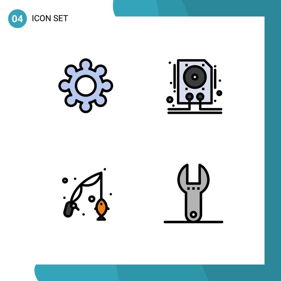 Universal Icon Symbols Group of 4 Modern Filledline Flat Colors of gear hobbies data storage control Editable Vector Design Elements