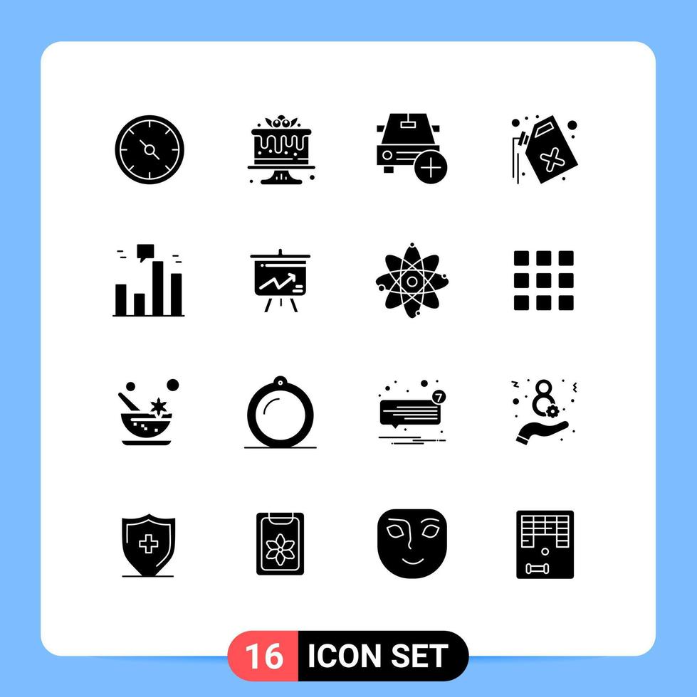 16 Universal Solid Glyphs Set for Web and Mobile Applications business pollution add gas vehicles Editable Vector Design Elements