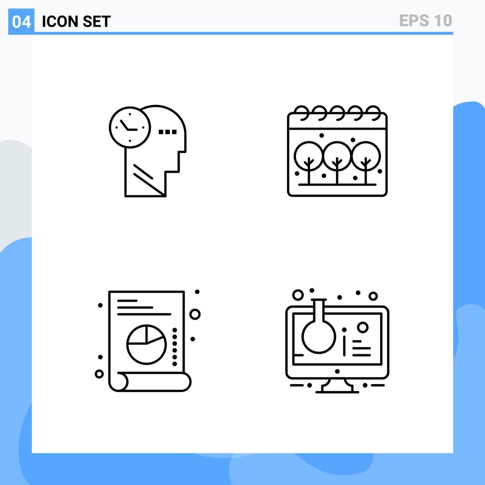 Modern 4 Line style icons Outline Symbols for general use Creative Line Icon Sign Isolated on White Background 4 Icons Pack Creative Black Icon vector background