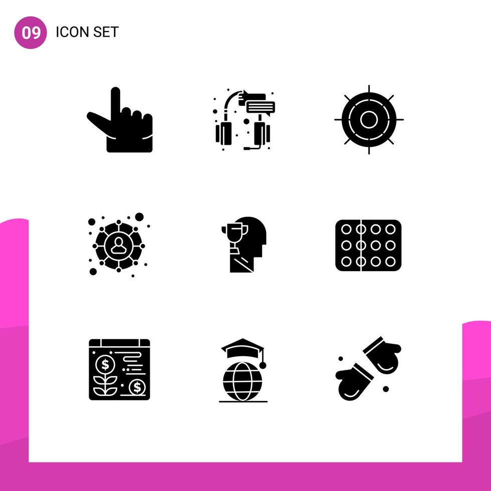 9 Creative Icons Modern Signs and Symbols of head brian ship mind social Editable Vector Design Elements