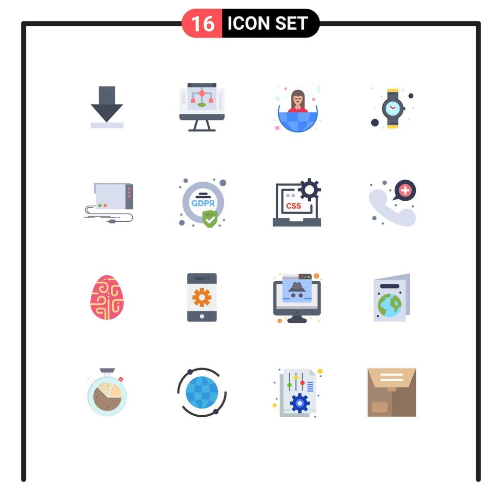 Modern Set of 16 Flat Colors Pictograph of interface card offshore audio time Editable Pack of Creative Vector Design Elements