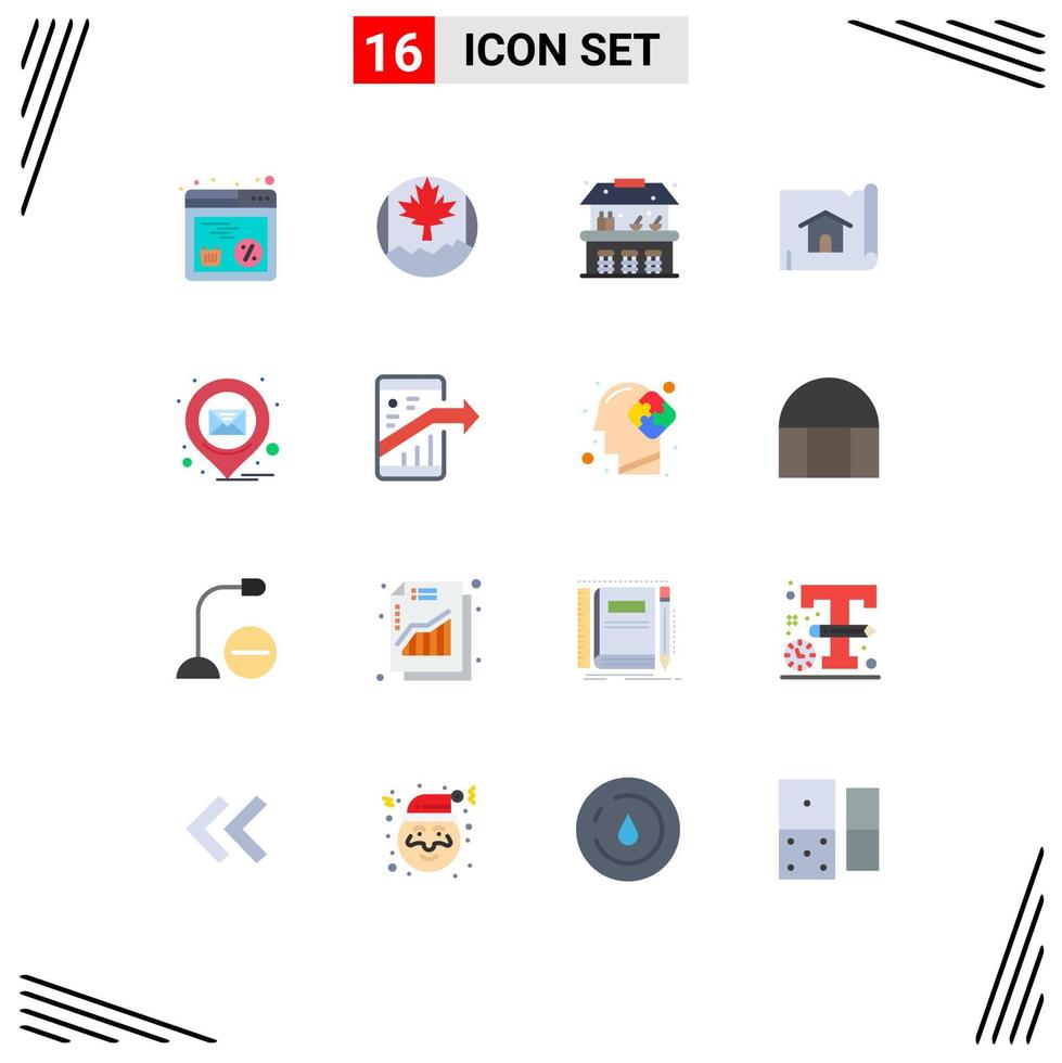 Flat Color Pack of 16 Universal Symbols of message location water email map Editable Pack of Creative Vector Design Elements