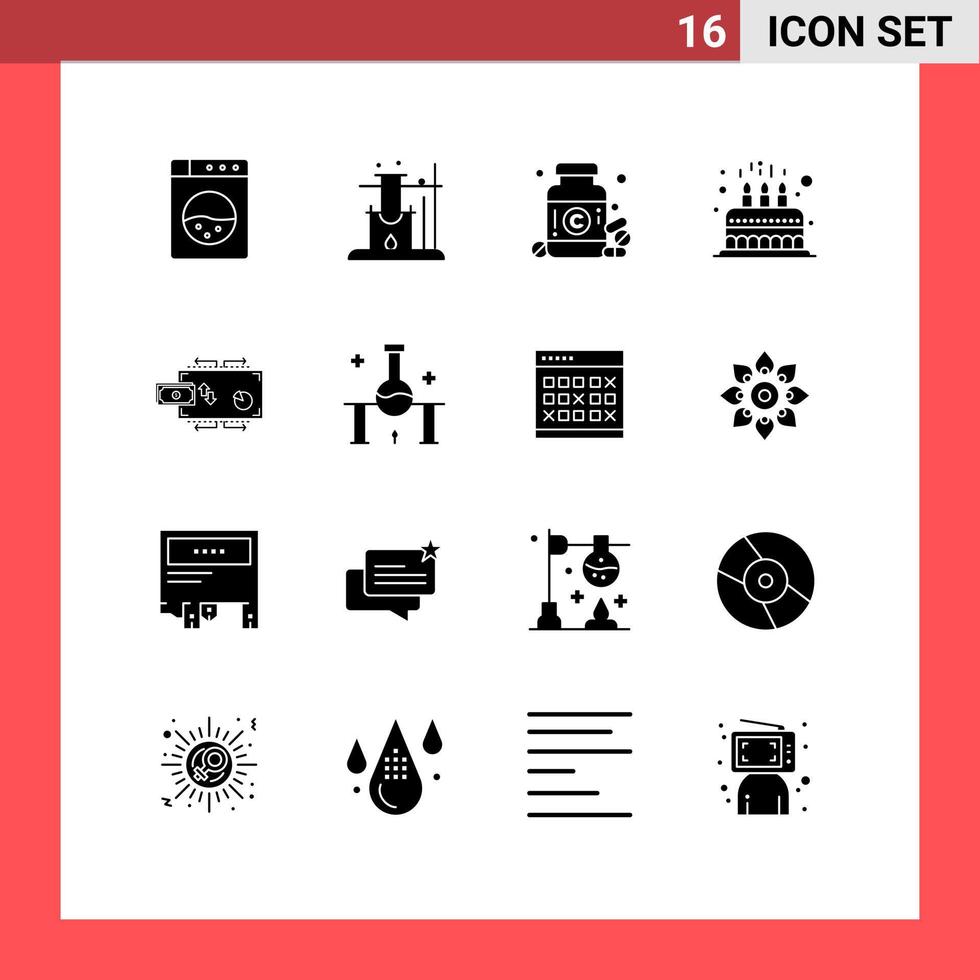 Pack of 16 creative Solid Glyphs of money flow pills finance cute Editable Vector Design Elements