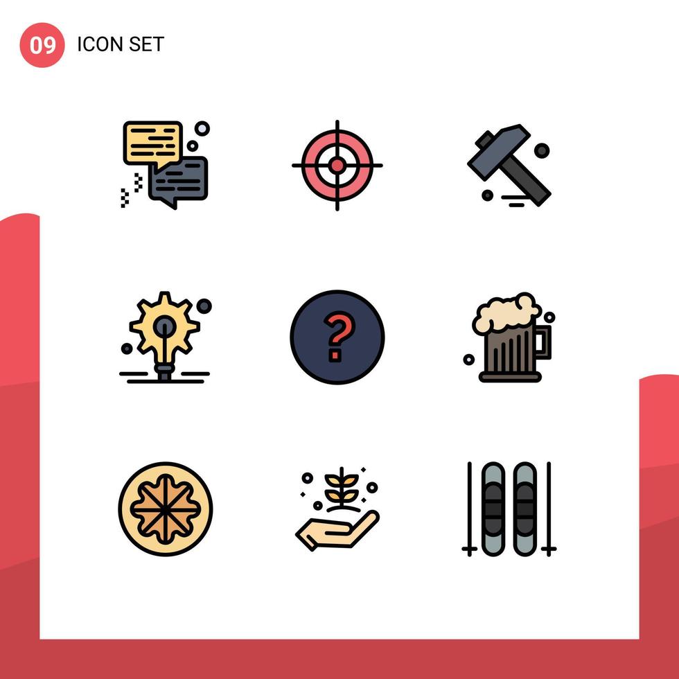 Editable Vector Line Pack of 9 Simple Filledline Flat Colors of dad question hammer help idea Editable Vector Design Elements
