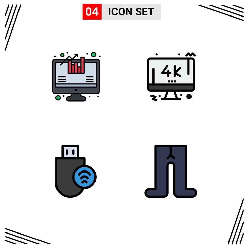 Universal Icon Symbols Group of 4 Modern Filledline Flat Colors of analysis hardware monitor pc stick Editable Vector Design Elements