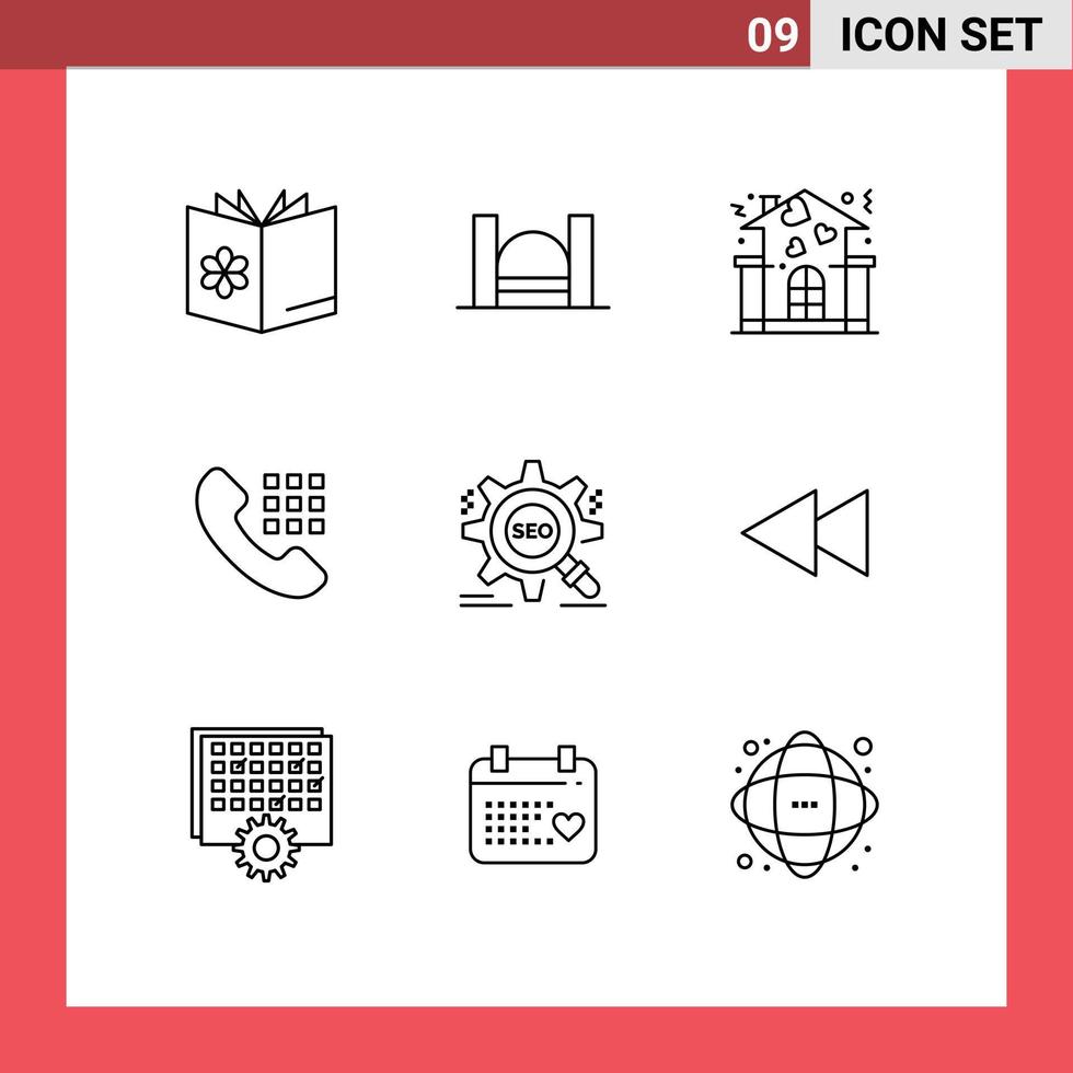User Interface Pack of 9 Basic Outlines of keys dial industrial call love Editable Vector Design Elements