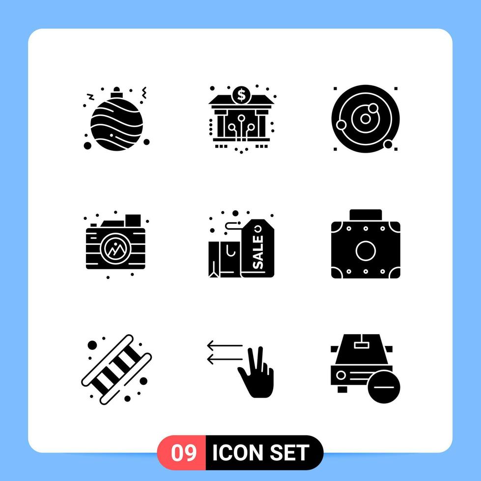 9 Solid Black Icon Pack Glyph Symbols for Mobile Apps isolated on white background 9 Icons Set vector