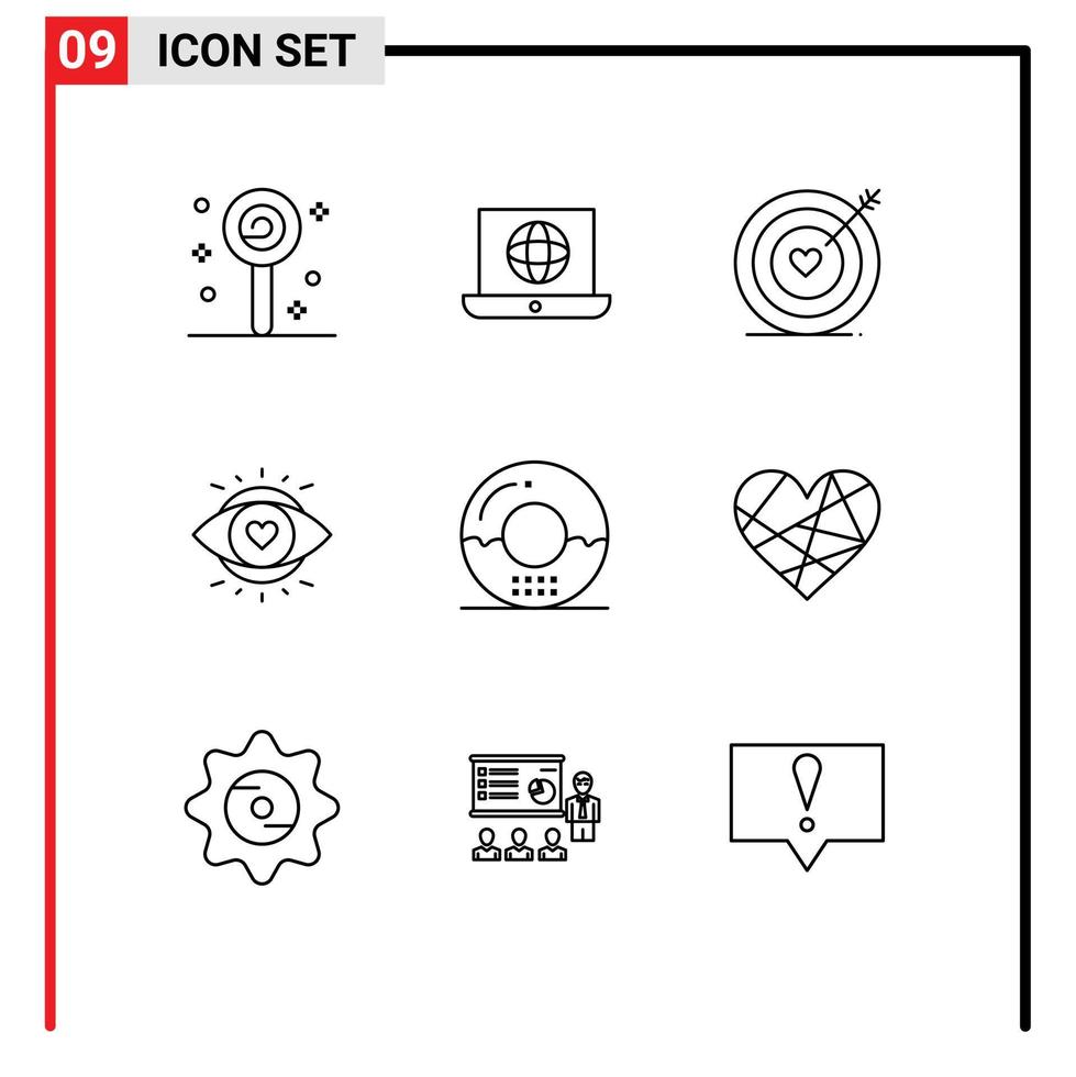 Modern Set of 9 Outlines and symbols such as donut light target education eye Editable Vector Design Elements