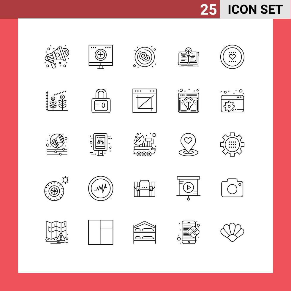 Pictogram Set of 25 Simple Lines of story idea recovery book leukemia Editable Vector Design Elements